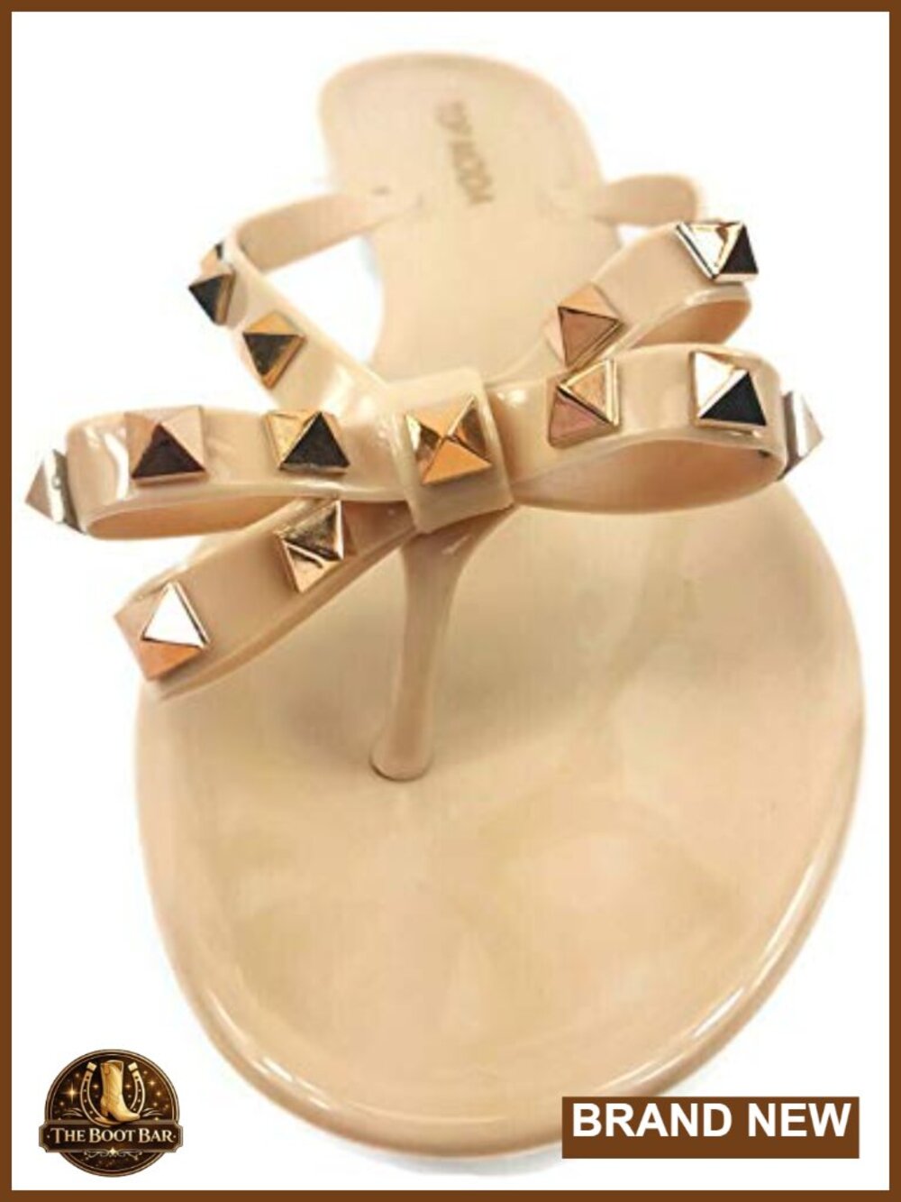 Studded Jelly Flip Flops Sandals with Bow - Lightweight Vegan Flat - Picture 2 of 5